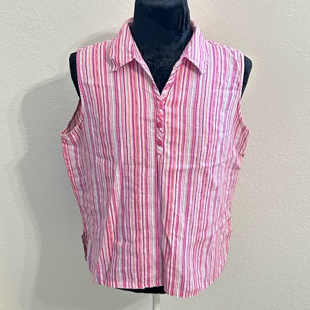 Mercer & Madison Pink Striped Linen Sleeveless Top | Size XL | 100% Linen